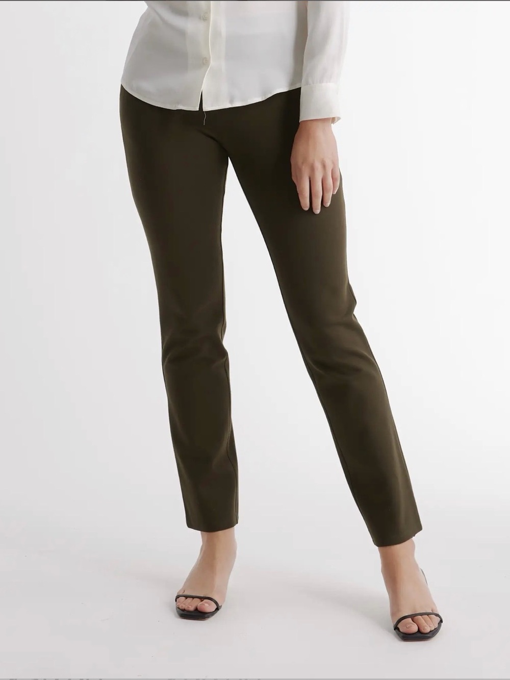 Quince Ultra-Stretch Ponte Straight Leg Pants Olive Green Size Large